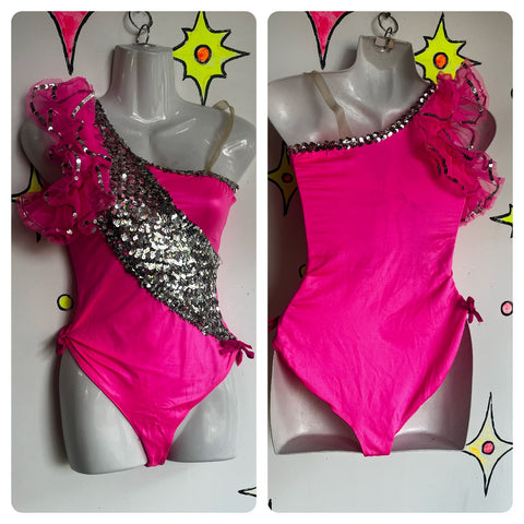 Vintage Dance Costume | Hot Pink Showgirl Burlesque Circus Leotard Playsuit