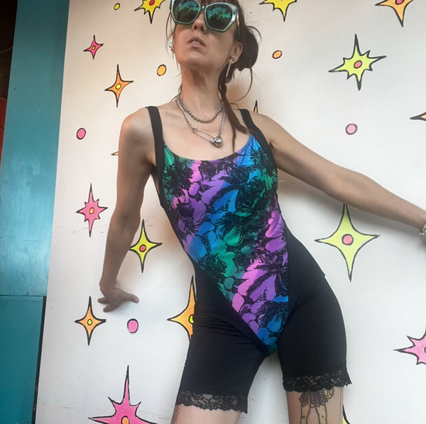 80s 90s Catalina Swimsuit Retro Cutout One Piece High Cut Vintage Swimwear ML