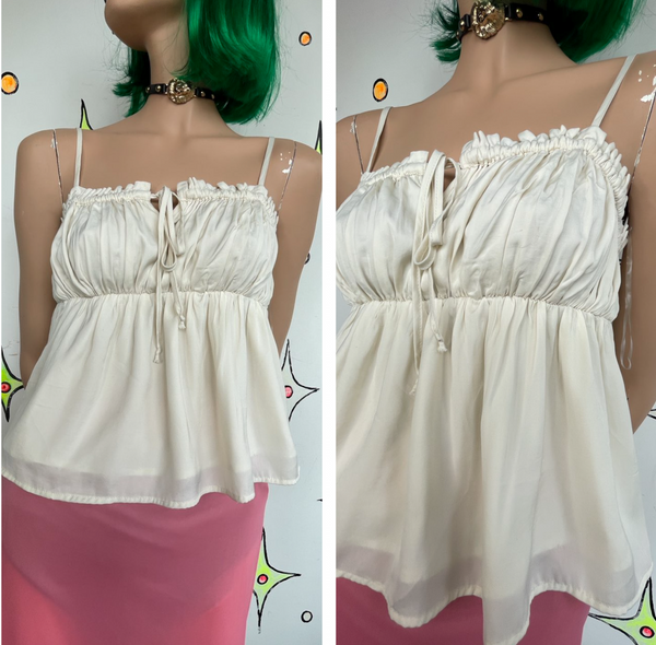 Off White Pirate Core Babydoll Cami Top Soft Grunge Romantic Layering Tank S