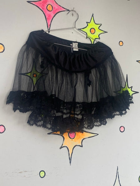 Black Tulle Mini Skirt Crinoline Goth Victorian Balletcore Tutu Skirt M