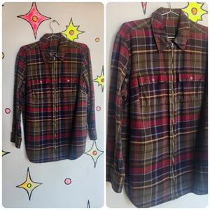 Vintage 90s Y2K | Mens Grunge Flannel Zip Up Shirt