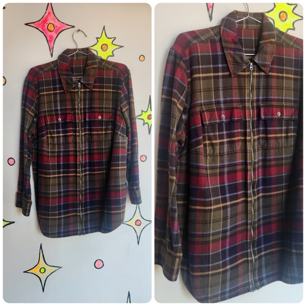 Vintage 90s Y2K | Mens Grunge Flannel Zip Up Shirt