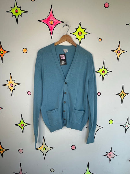 Vintage 60s 70s Lambswool Cardigan ' Mr Rogers Style Soft Knit Sweater - L