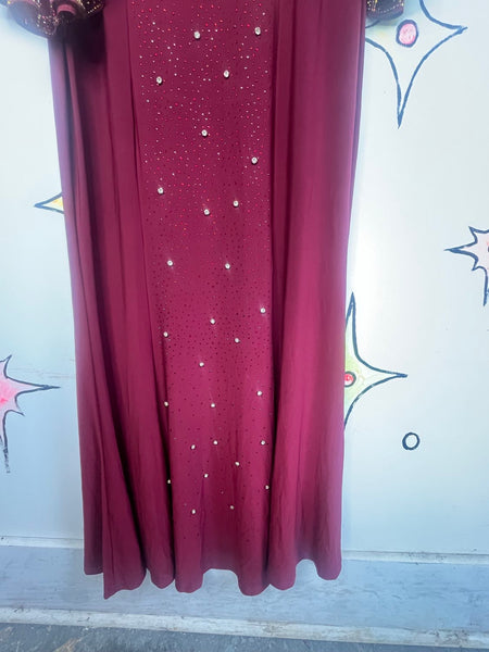 Vintage Burgundy Glam Disco Goddess Maxi Dress Flowy Statement Sleeves L/XL