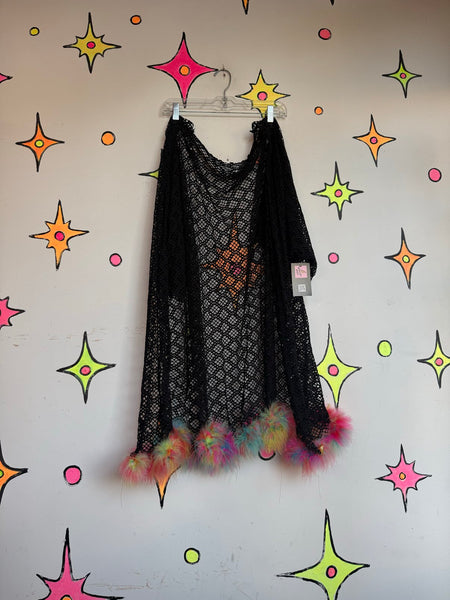 Y2K Rainbow Feather Trim Kimono Rave Cyber Grunge Japanese Streetwear