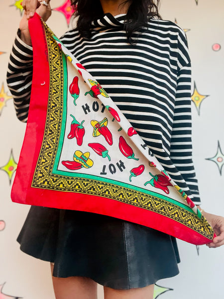 Vintage 80s 90s Chili Pepper Print Bandana – USA Made – Hot Peppers Spice Lover