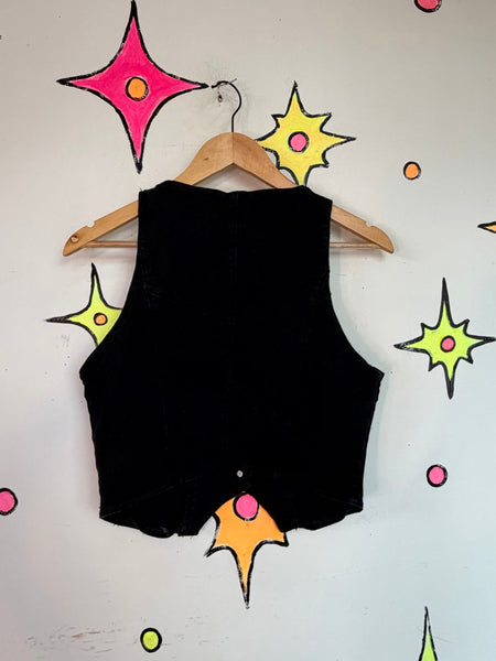 Y2K Black Denim Tailored Vest Indie Sleaze Mall Goth Academia Cropped M