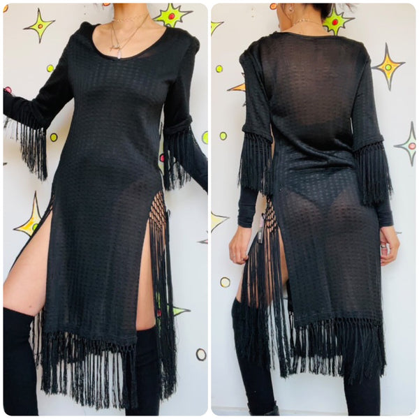 Antique 1920s | Black Fringe Flapper Fringe Piano Dress