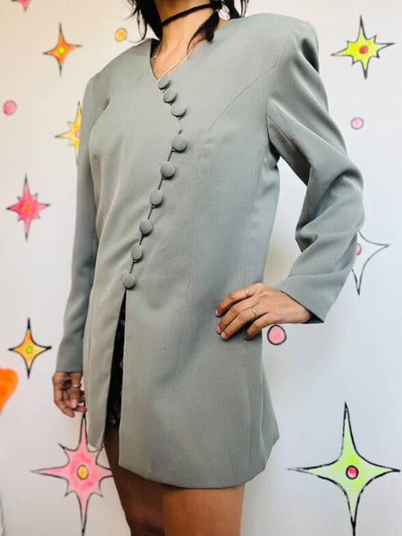 Vintage 80s 90s Gray Asymmetrical Wearable Art Blazer – Office Glam Size 12