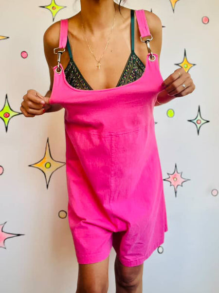Vintage Totally 80s 90s Hot Pink Retro Overalls Playsuit | Party Outfit | Size M