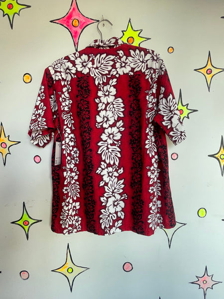 Y2K Men's Crimson Red & Black Floral Hawaiian Souvenir Party Resort Shirt XL