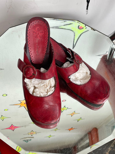 Y2K Red Mary Jane Platforms Fairycore Baretraps Leather Shoes Retro 7 - 7.5
