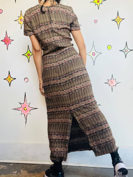 Vintage 90s Witchy Boho Fairy Grunge Maxi Dress | Plaid Floral Slit Dress Sz 8