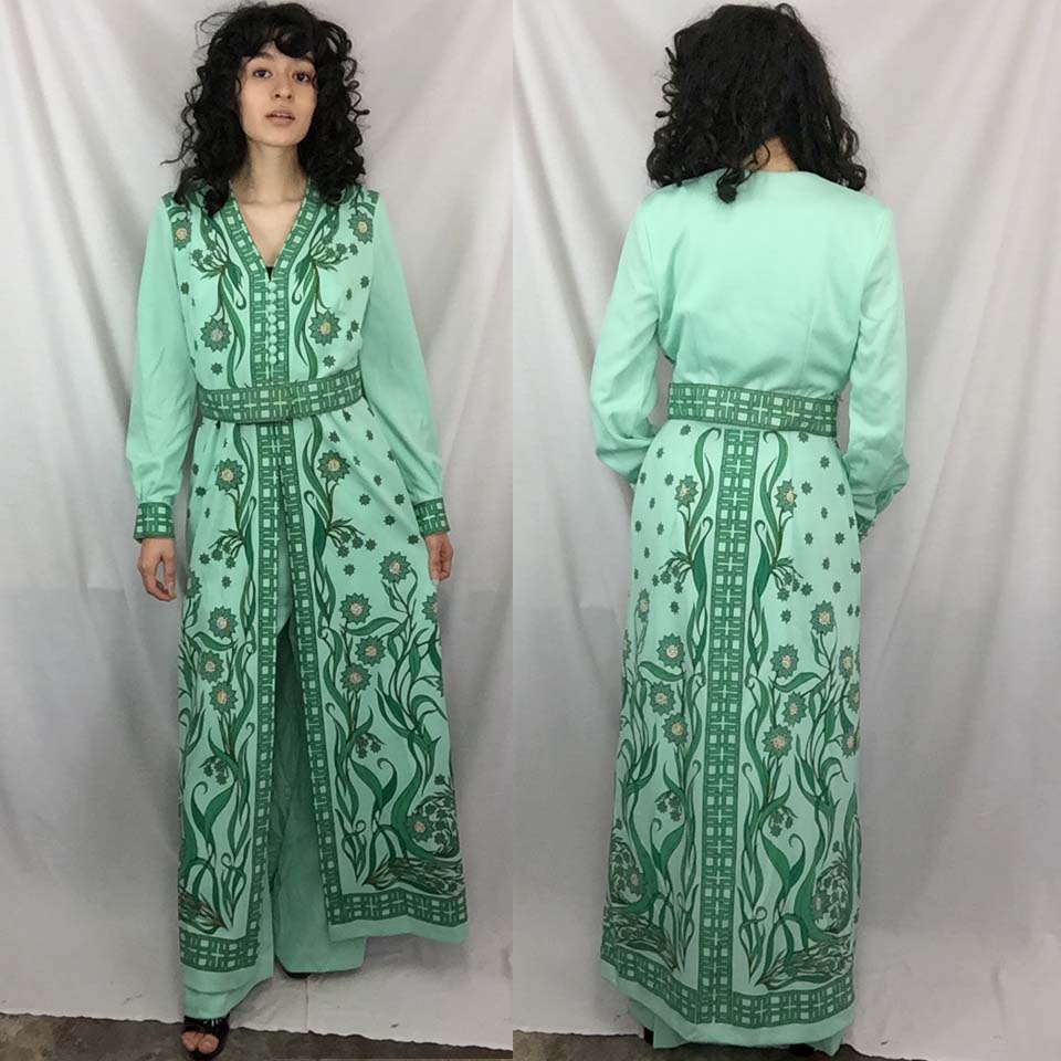 Vintage 1970s Alfred Shaheen MOD Groovy Psychedelic Art Maxi Dress Pantsuit 10 M