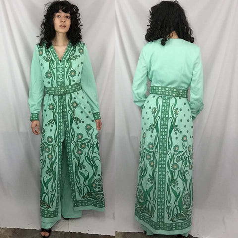 Vintage 1970s Alfred Shaheen MOD Groovy Psychedelic Art Maxi Dress Pantsuit 10 M