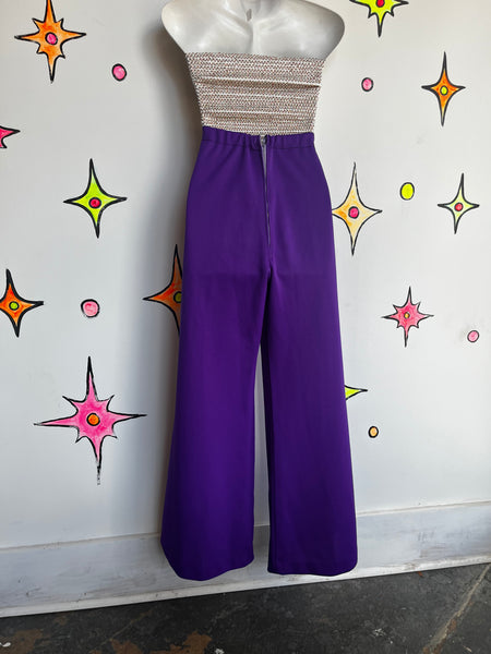 Vintage 1970s | Purple Groovy Disco Wide Leg Bellbottoms | S M L