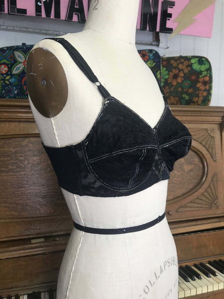 Vintage 1950s Bra | Black Bullet Bra Pin up Lingerie | 32C