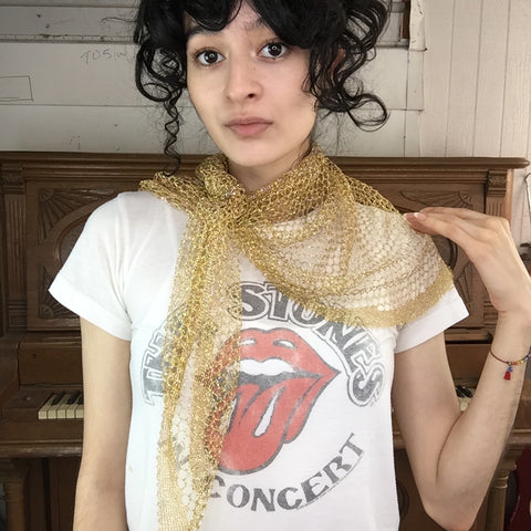 Vintage 50s 60s | Metallic Gold Mesh Shawl MOD Scarf