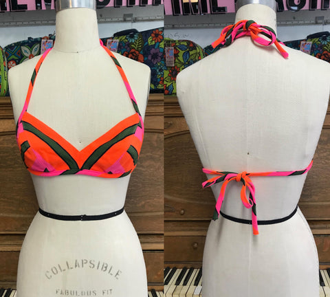 Vintage 1960s | Psycheldelic Day Glo Mod Striped Bralette Bikini Crop Top | B