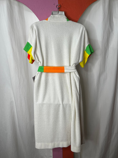 Vintage 70s 80s | Color Block Terrycloth Robe Cover Up | Free Size