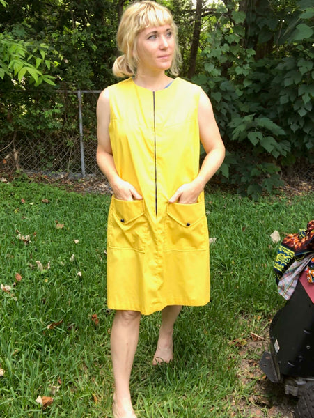 Vintage 60s | Gilead Bright Yellow Smock Mini MOD Scooter Zip Up GoGo Dress L