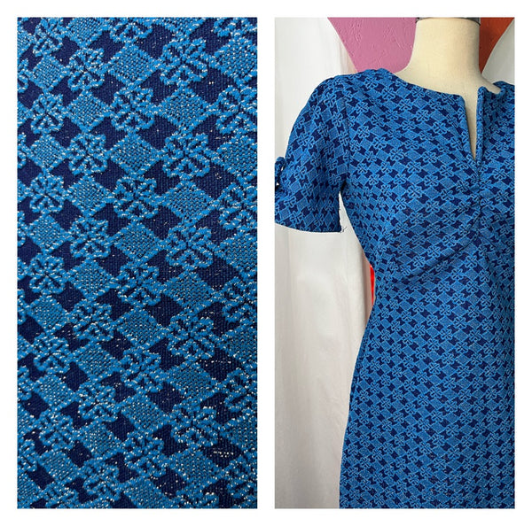Vintage 60s 70s | Psychedelic Blue Groovy Maxi Dress | Size M