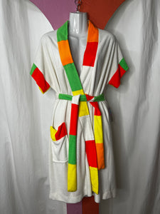 Vintage 70s 80s | Color Block Terrycloth Robe Cover Up | Free Size