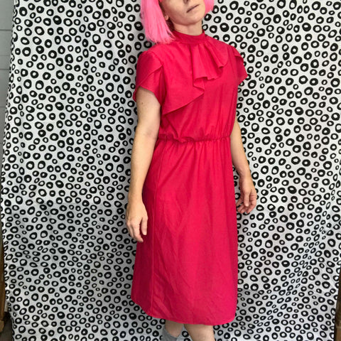 Vintage 70s 80s | Pink Ruffle Secretary Boho Dress | Size M