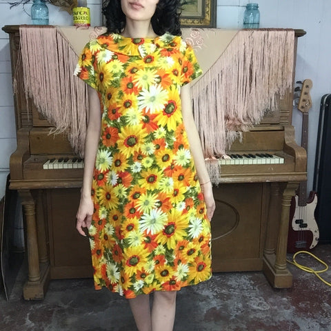 Vintage 60s 70s | Orange & Yellow Mod Sunflower GoGo Groovy Mini Dress | M/L