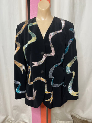 Vintage 80s 90s | Tootsies Sequined Beaded Abstract Colorful Blazer Jacket | M