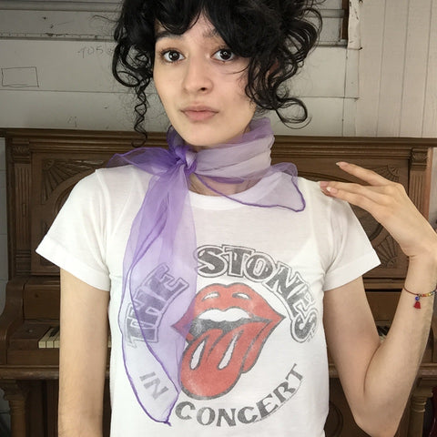 Vintage 50s 60s | Purple & White Chiffon Sheer Pinup Head Scarf Bonnet MOD Scarf