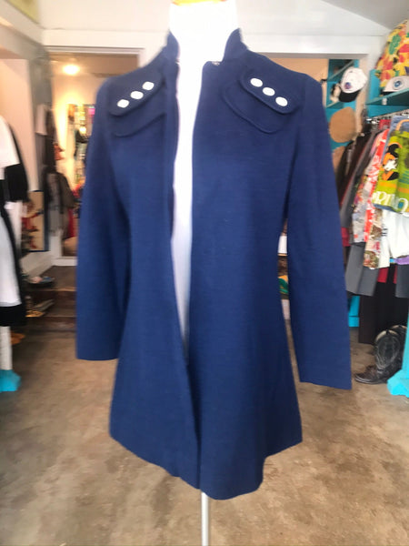 Vintage 1960's Mod Space Age Navy Blue White Button Jacket