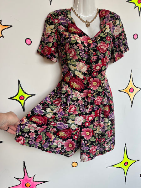 Vintage 90s | Floral Romper Mini Dress | M