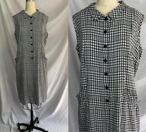 Vintage 40s 50s | Lynda Lou Gray & White Check Pinup Shift Day Dress | XL