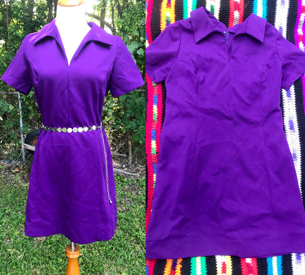 Vintage 60s 70s | Purple GoGo Mod Scooter Dress Groovy Minidress | L XL