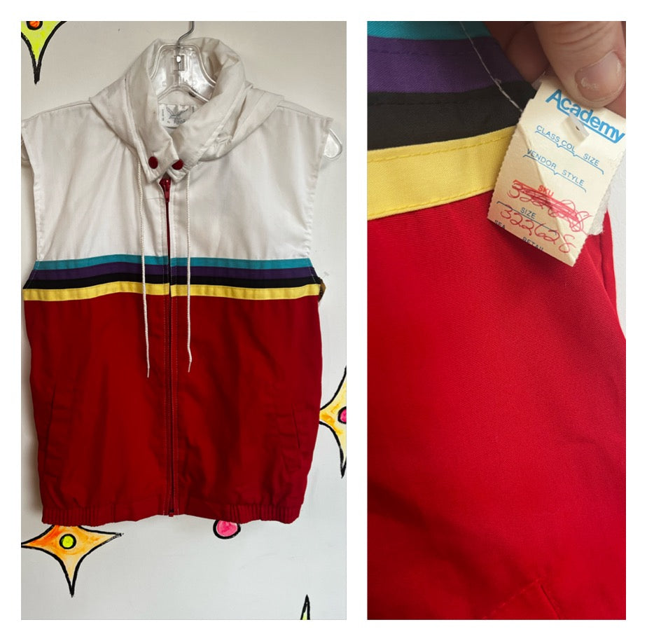 Vintage 80s 90s | Rainbow Stripe Sporty Windbreaker Vest | Size S