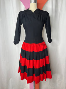 Vintage 1940s | Black and Red Striped Dress | Size S