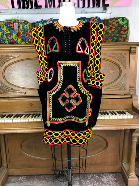 VTG 60s 70s Boho Hippie Velvet Gypsy Embroidered Afghan Festival Waistcoat Vest