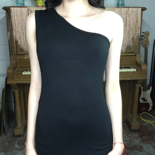 Vintage 90s Y2K | Black Alexander Wang One Sleeve Bodycon Jersey Dress | S