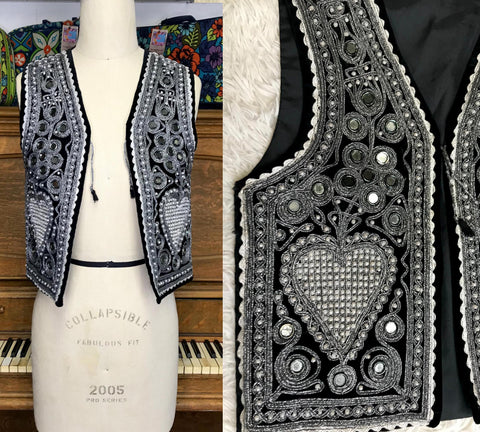 Vintage 70s | Hand Embroidered Mirrored Beaded Vest Bohemian Hippie Vest | XS