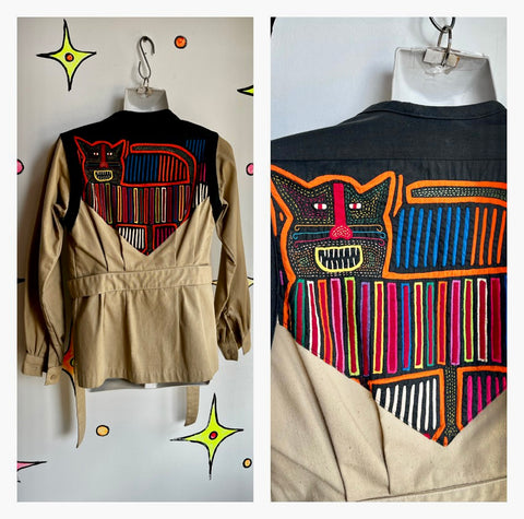 Vintage | Rainbow Abstract Art Embroidered Embellished Cat Jacket | S