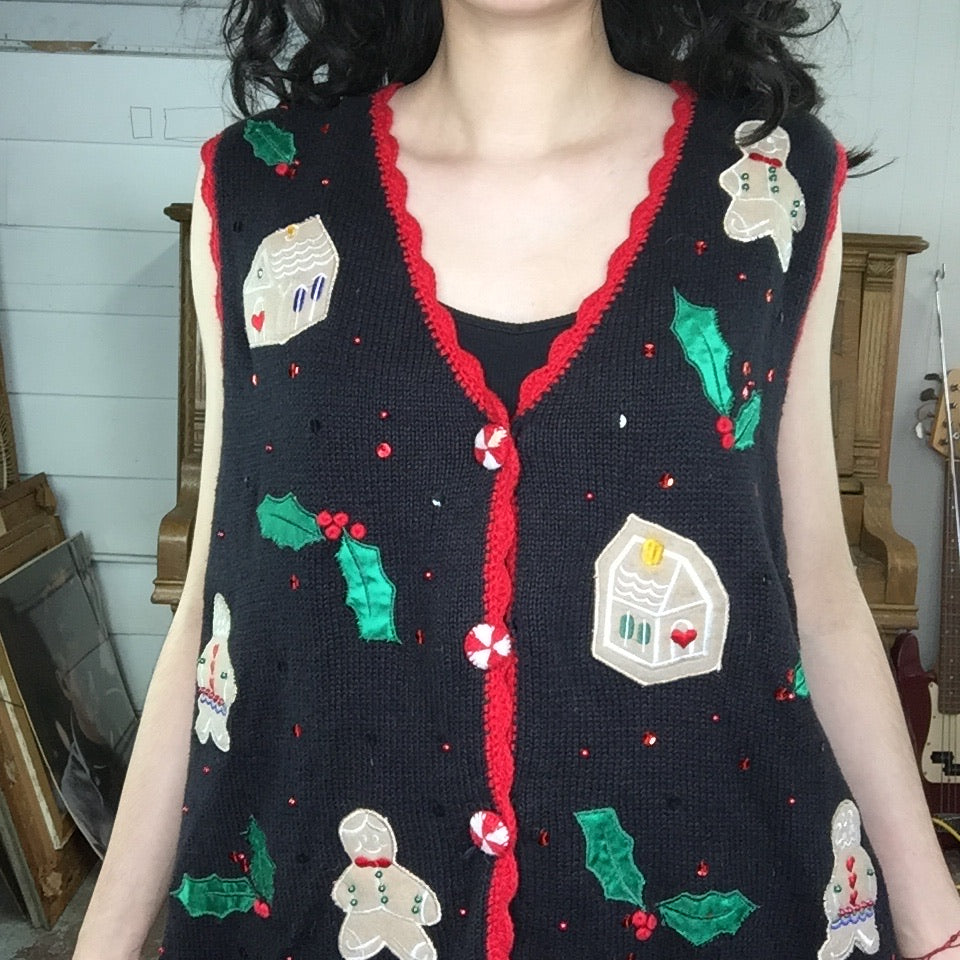 Vintage | Gingerbread Man Tacky Ugly Christmas Sweater Vest | Woman’s Size L