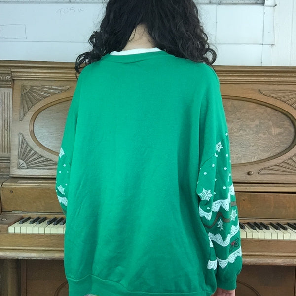 Vintage 80s | Santa Sleigh Puffy Paint Ugly Christmas Sweatshirt Sweater | XXL