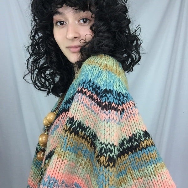 Vintage 70s | Hippie Woodstock Boho Western Mexican Poncho Knit Shawl Cape