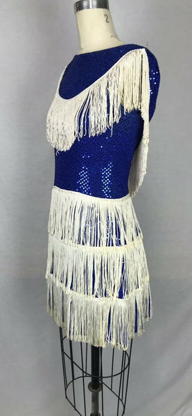 Vtg Dallas Cowboys Costume Mod Go Go Sequin Fringe Flapper 20s Disco Dress XS