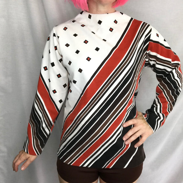 Vintage 60s 70s | Novelty Geometric Psychedelic Mod Boho Blouse Shirt Top | M