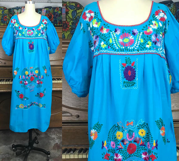 Vintage | Mexican MuuMuu Woven Hand Embroidered Ethnic Dress Boho Festival | XL