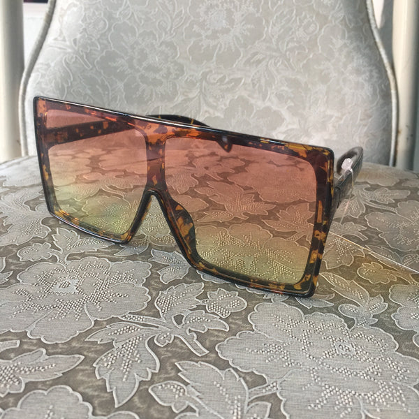 Shield Sunglasses - Tortoise Shell frames with Red Gradient Lenses