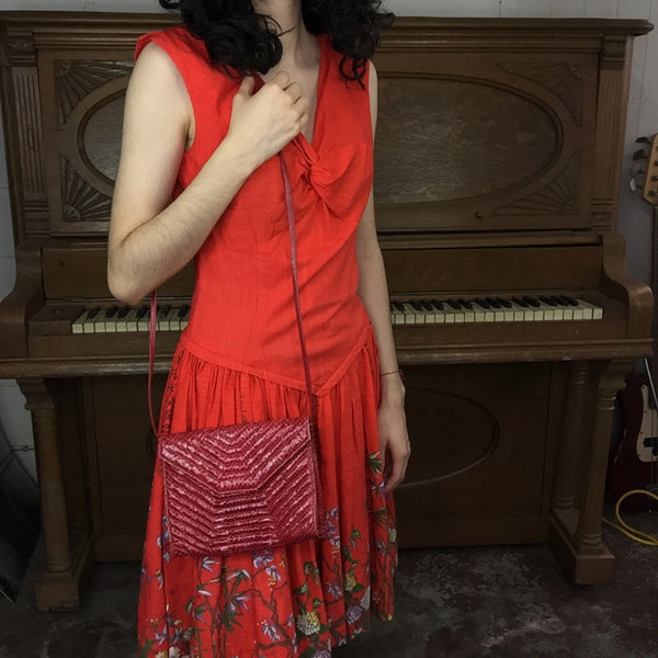 Vintage 70s 80s | Neiman Marcus Itay Red Snakeskin Purse Handbag