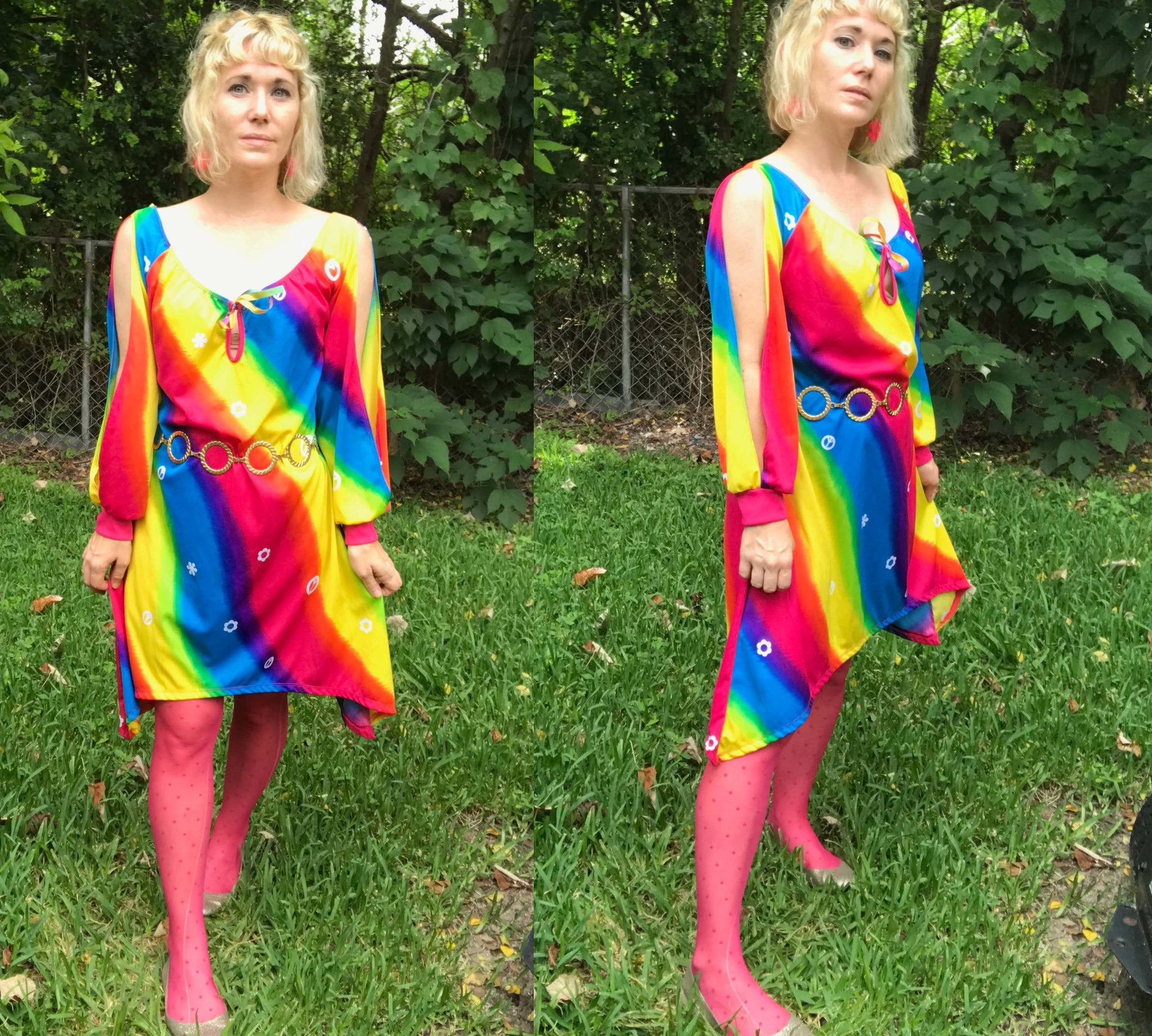 VTG 60s 70s | Psychedelic Rainbow GoGo Mod Scooter Dress Groovy Mini dress | M